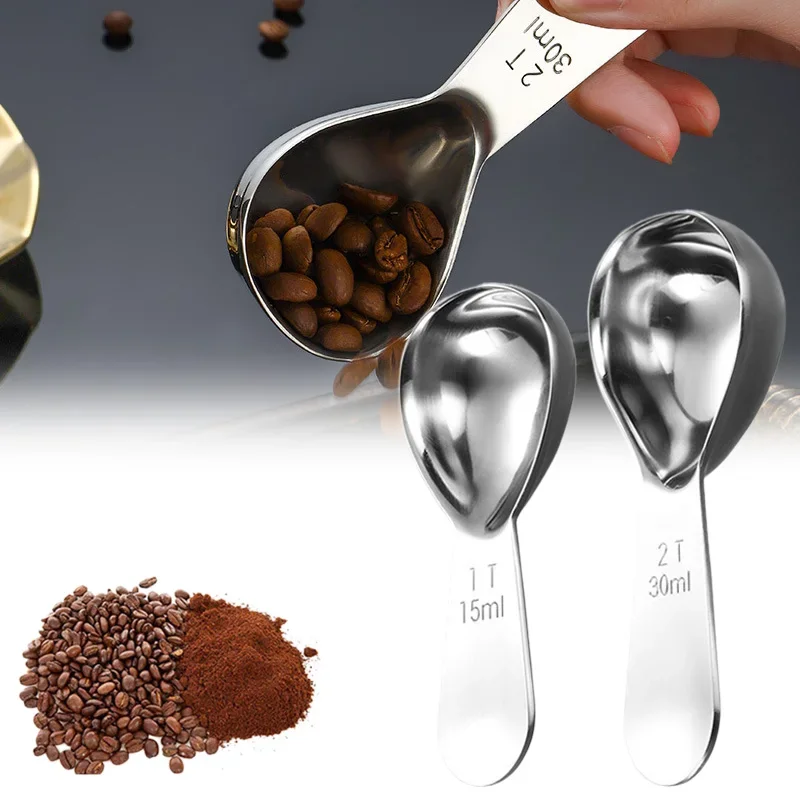 Edelstahl-Kaffeelöffel, Kaffee-Messlöffel mit abgestuftem Messlöffel, 15 ml/30 ml, Bohnen, Tee, Zucker, Barista-Werkzeuge