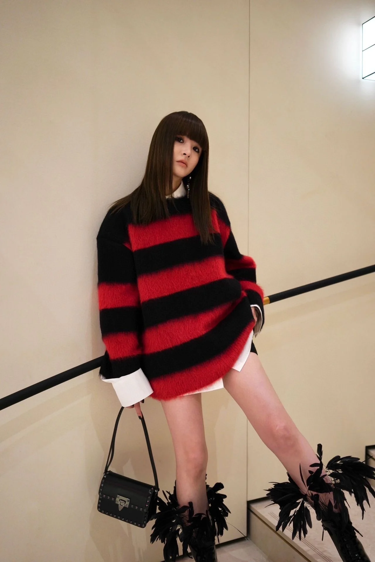 Women's Clothing Black red striped loose knitted sweaterWinter New  NO.3