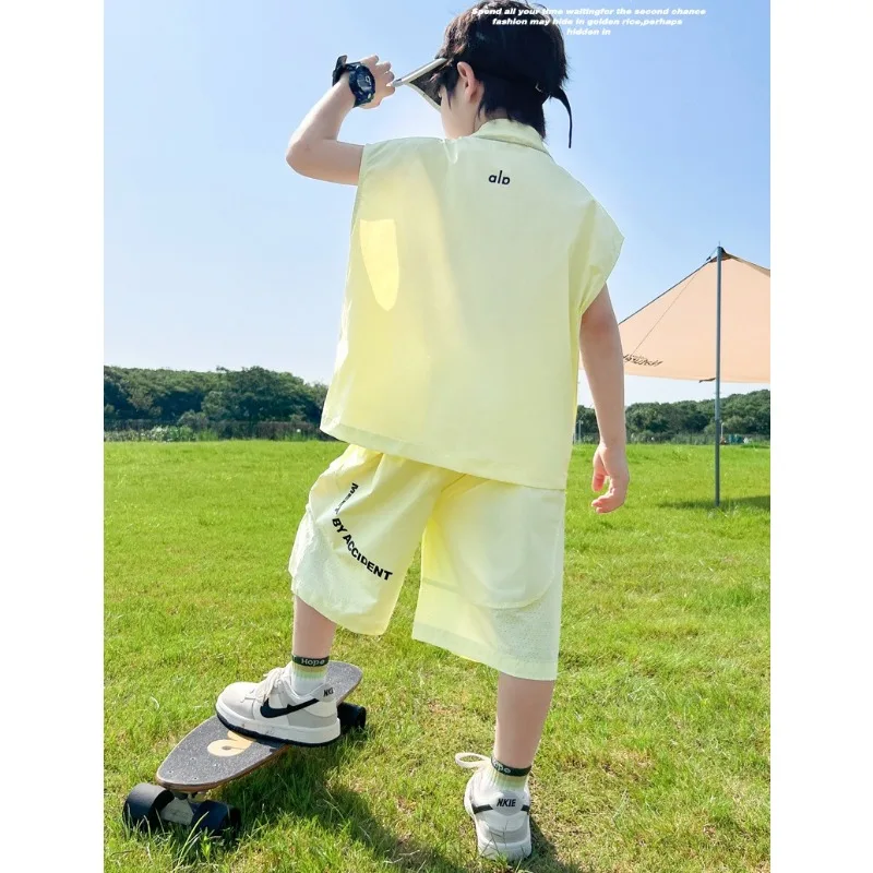 Boys Summer Suit 2026 New Children's Short-sleeved Quick-drying Sportswear Boys Vest Fashionable Thin Suit
