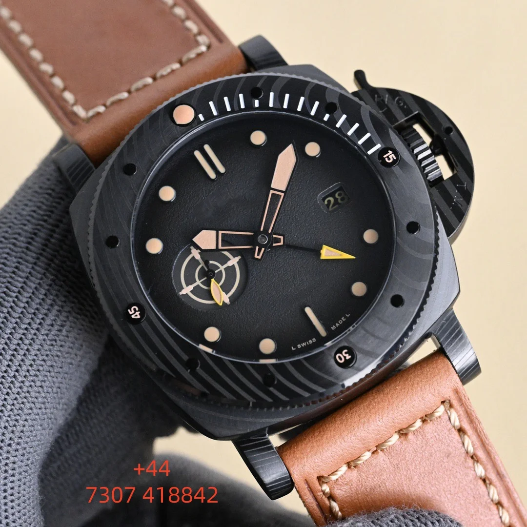 Custom luxury men's watch, 45mm, sapphire crystal, original automatic mechanical movement, genuine leather strap
