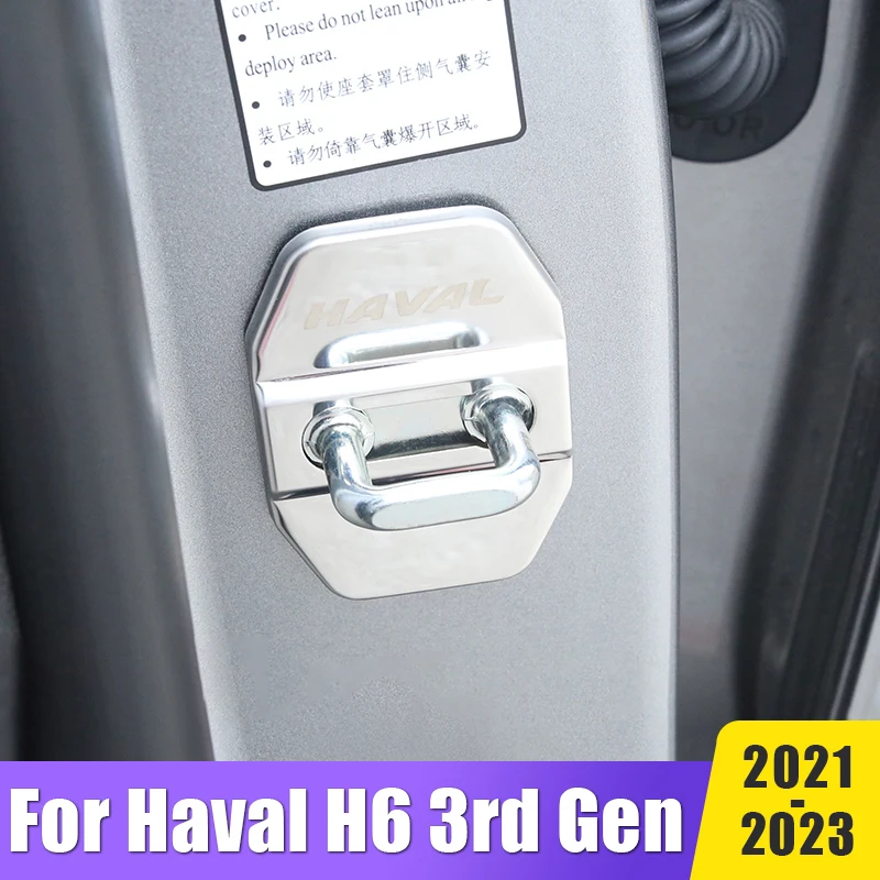 Stainless Steel Car Door Lock cover Protect Sticker Emblems Accessories For Haval H6 3rd Gen 2021 2022 2023 2024 GT DHT-PHEV