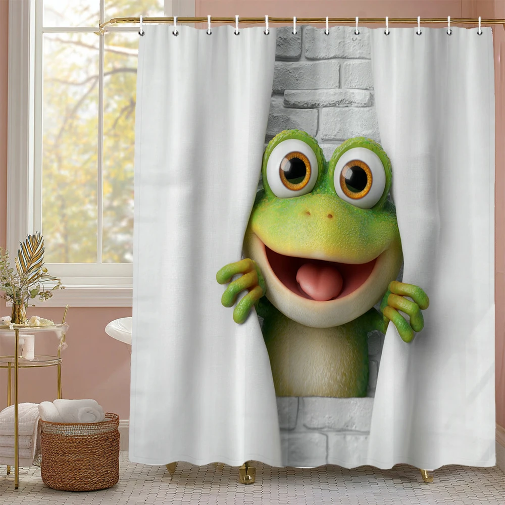

Funny Frog Creative Fun Animals in Bathtub Shower Curtain, Bathroom Decorative Shower Curtain, Waterproof Shower Curtain