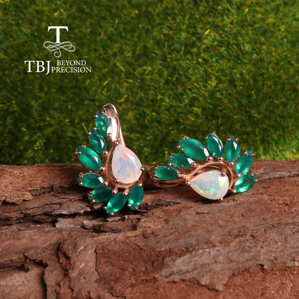 أقراط عقيق خضراء طبيعية للنساء ، أحجار كريمة من العقيق ، فضة إسترليني ، هدية أنيقة ونبيلة ، تصميم جناح دقيق