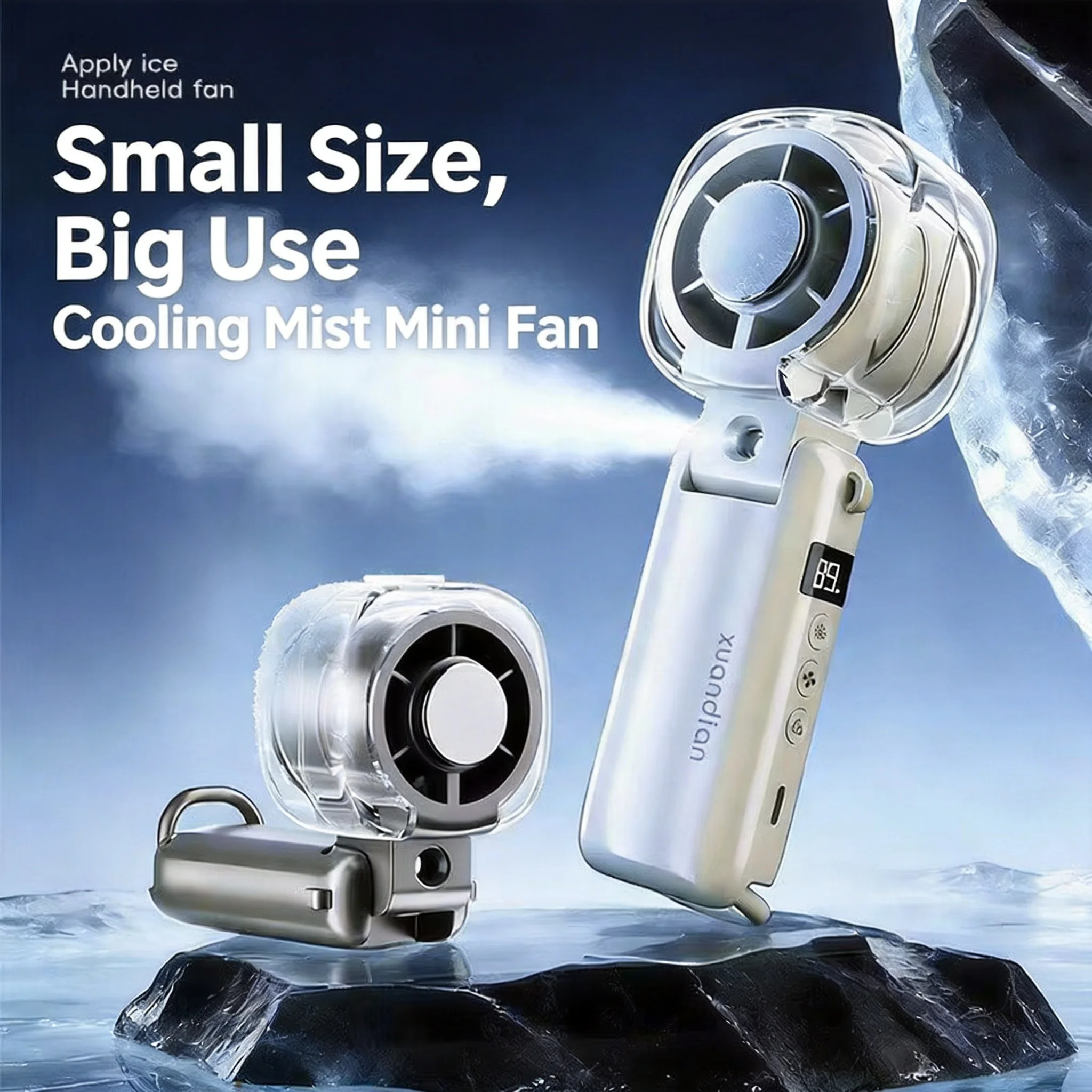 Handheld spray cooling mini fan foldable semiconductor ice compression fan TYPE-C rechargeable outdoor travel small cooling fan