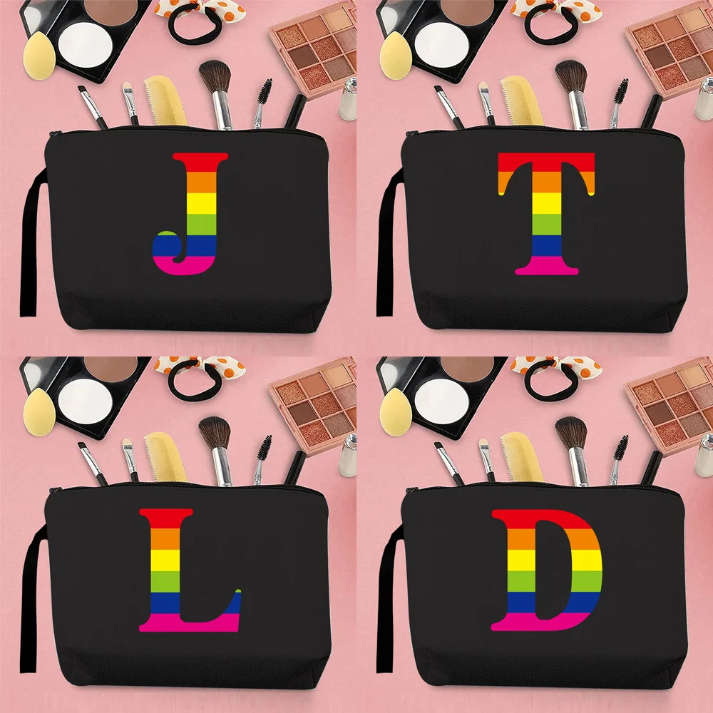 

Women's Makeup Bag Portable Makeup Bag Convenient Travel Makeup Bag Canvas Handbag Rainbow Letter Pattern Jewelry Organizer