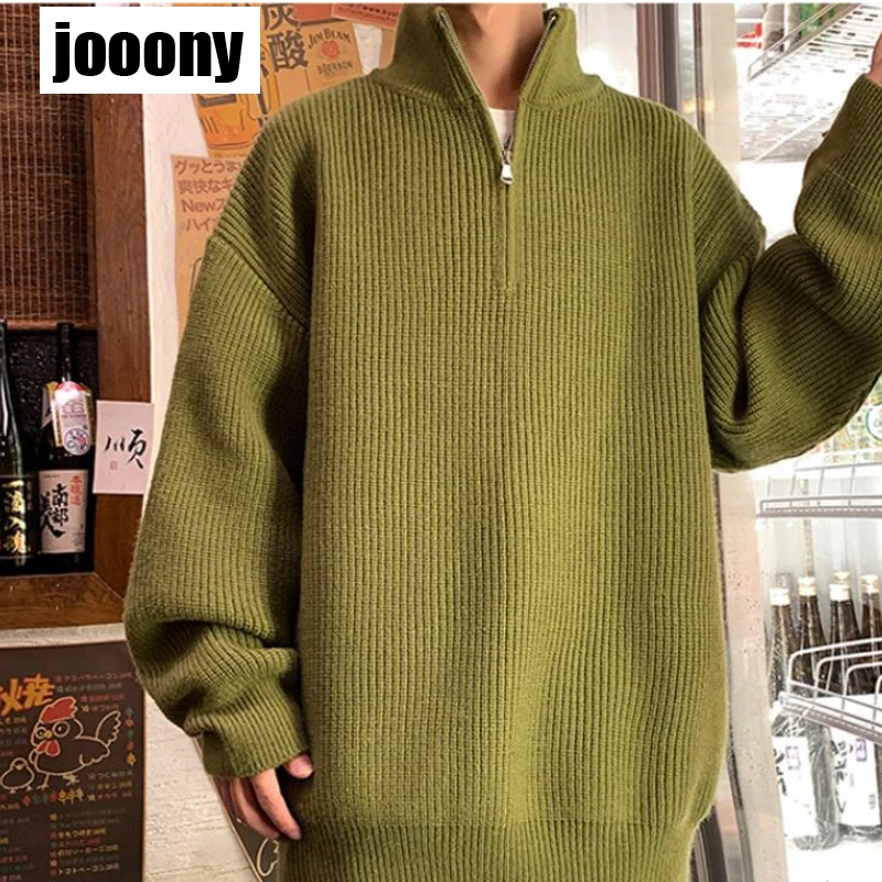 Mens Casual New Autumn Winter Half-zip Sweater  Trendy Knitted Top Jacket Polo/turtle Neck Korean Versatile Basic Daily Harajuku