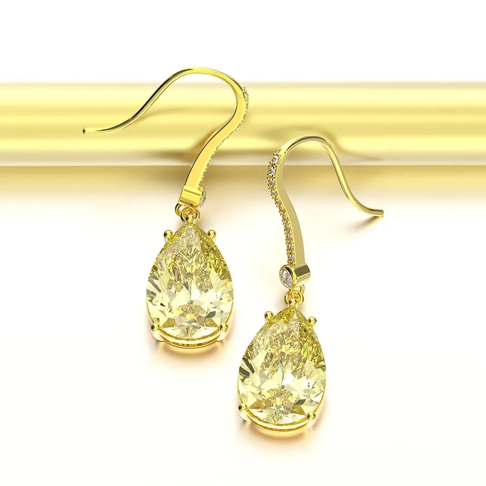 PuBang Fine Jewelry 925 Sterling Silver Sparkling Vivid Yellow Cubic Zirconia Gem Gold Drop Earrings for Women Anniversary Gifts