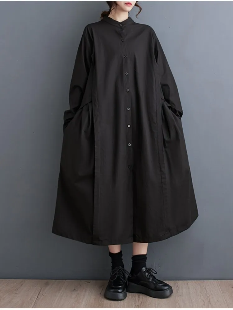 Oversized Spring Long Shirts Dress Women Korean Style Loose Ruffle Pleated Fashion Casual Ladies Dresses Long Sleeve Woman Dress