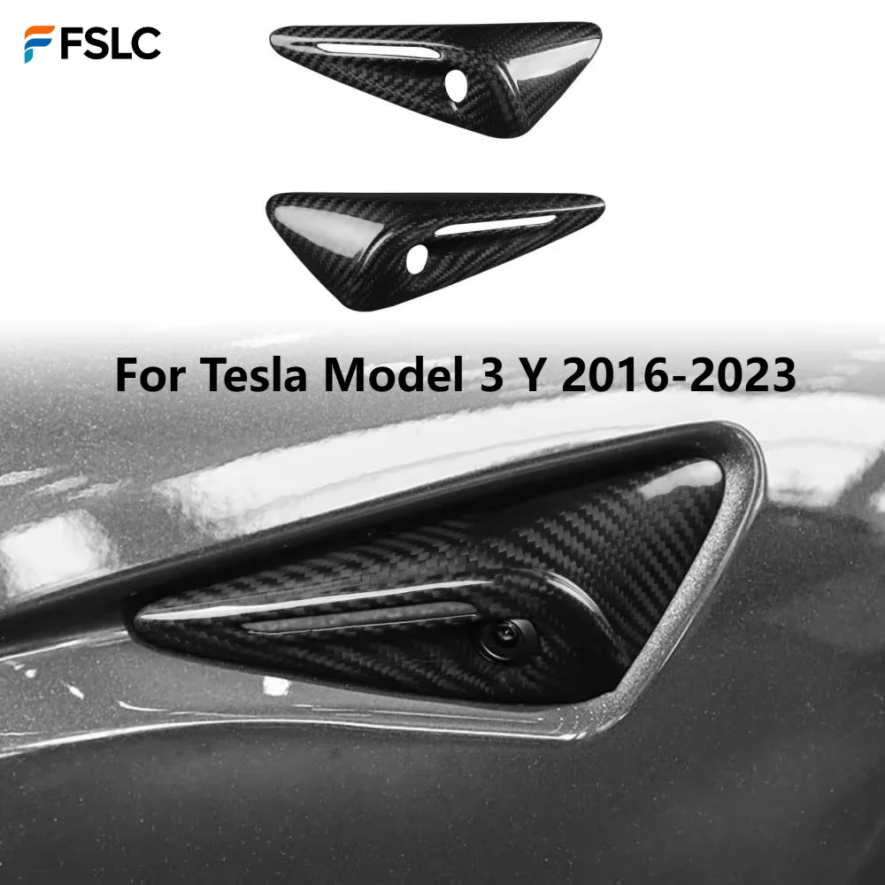 ⭐Genuine⭐ For Tesla Model 3 Y HW 3.0 Real Carbon Fiber Turn Signal Side Camera Lens Cover Protector Auto Tuning Accessories