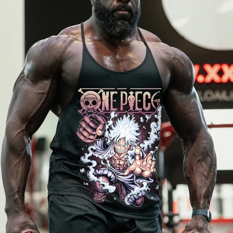 

ONE-PIECE Толстовка без рукавов с принтом Fifth Gear Luffy, лето 2025, мужская майка, спортивная одежда, топ на бретелях, майка для фитнеса