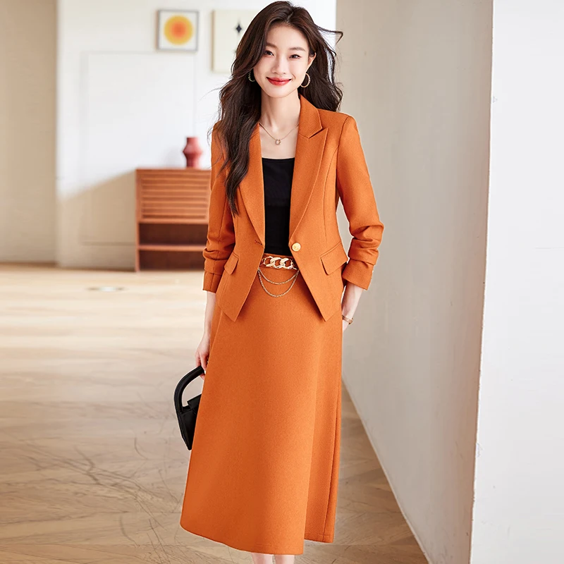 High Quality Long Sleeve Blazer Set Office Lady Skirt Set 2024 Fall Suit Collar Cut Jacket Elegant Career Commuter 2 Piece Set