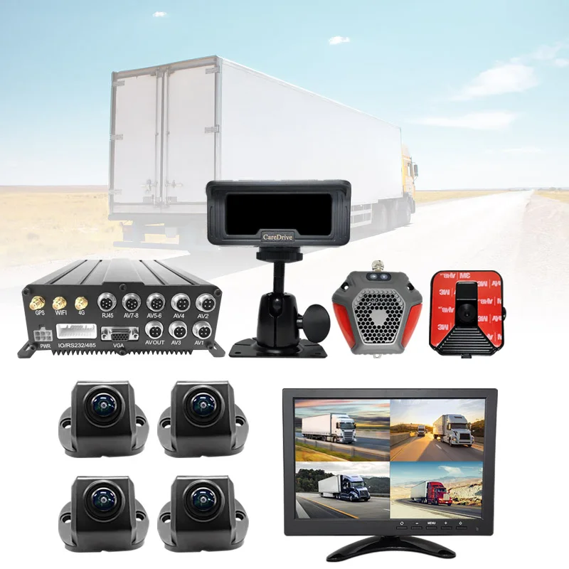 Caredrive Driver Sleep Detector Eye Tracking ADAS MDVR DSM 360 Degree Bird Eyes 170 Degree IPS Car Blind Spot Monitoring System