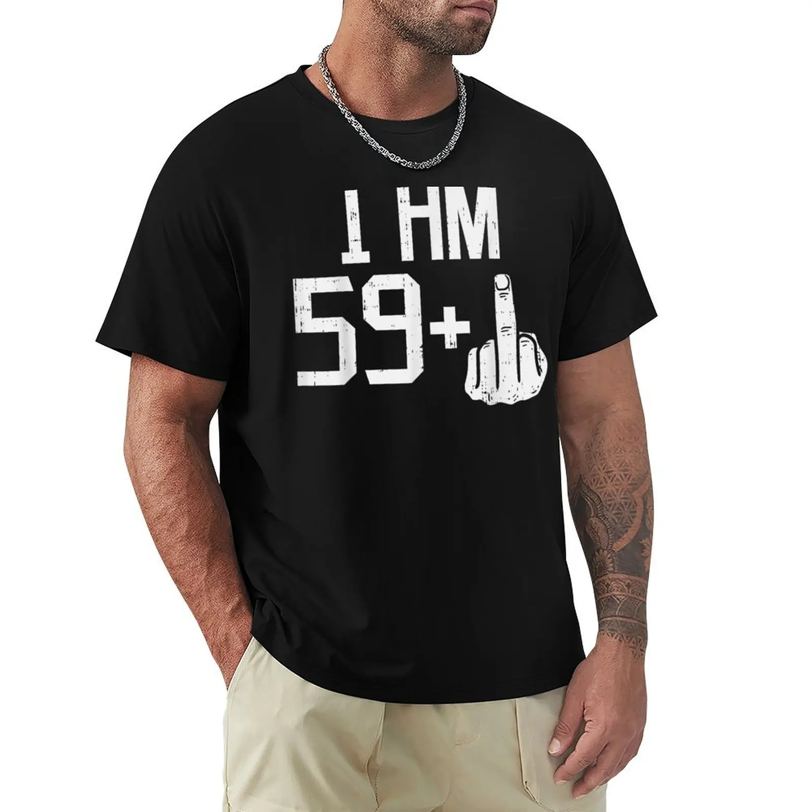 Mens 59 Plus 1 Middle Finger Sixty 60 Yr Old 60Th T-Shirt Holiday Simple Tee Shirt