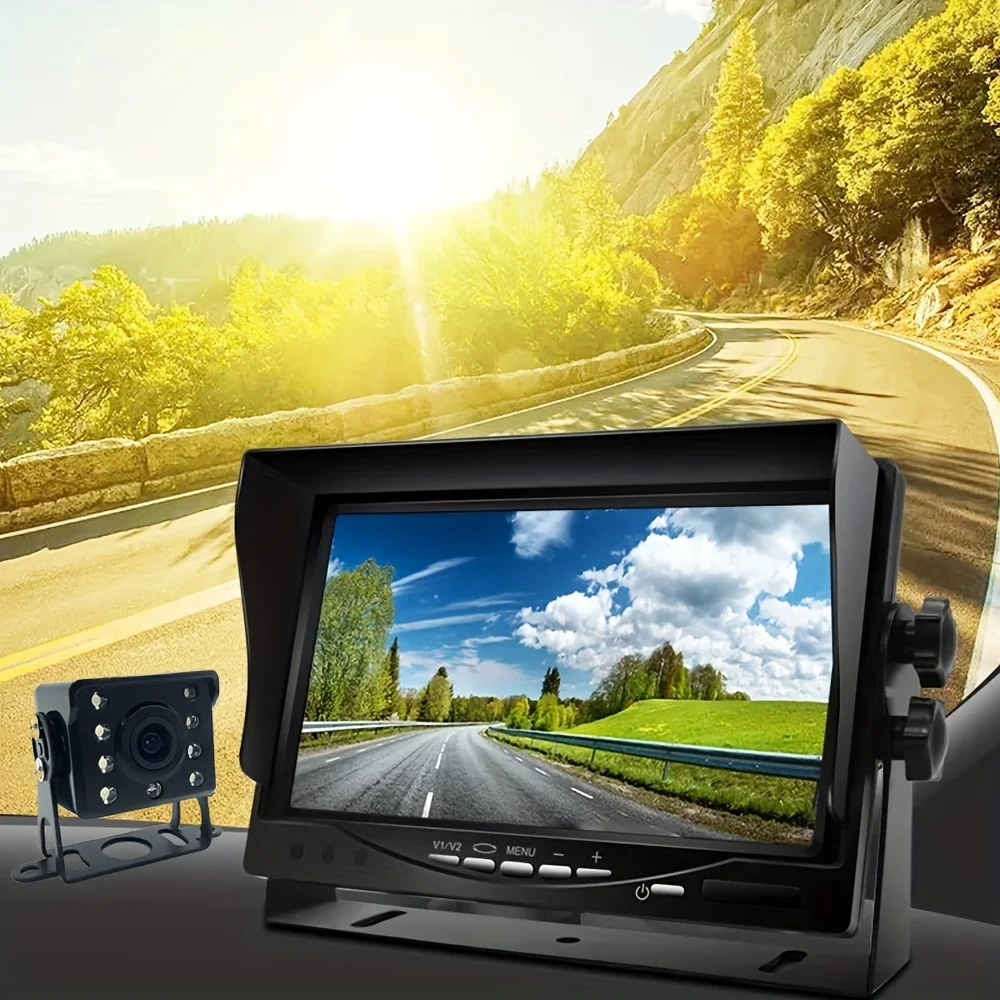 

17.78cm U-Shaped Display Rear View Monitor Kit with 8LED Backup Camera 12-24V Hardwired Wide AngleParking Assistant
