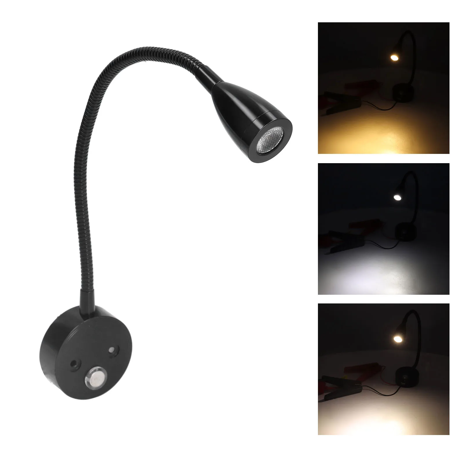 Bedside Reading Lamp Dimmable 10-30V Focused Lighting Adjustable Gooseneck LED Eye Friendly 3 color Light for Home for Car RV