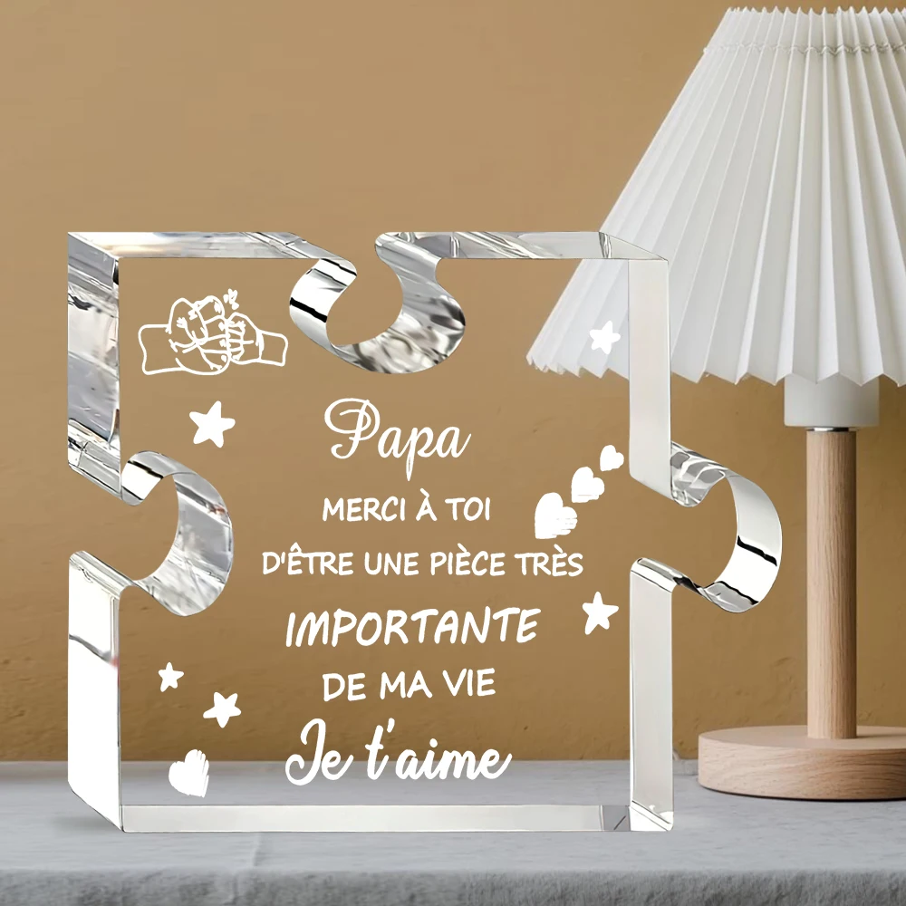 1pc, (French) Dad Gift, Father's Day Gift, Acrylic Engraving Puzzle Block, Dad Birthday Gift, Men's Birthday Gift, Souvenir