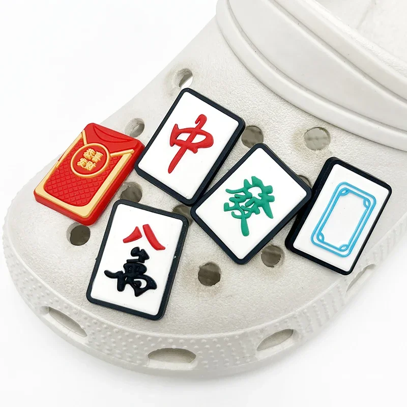 1Pcs Chinese Red Style PVC Shoe Charms Accessories Lion Dance Mahjong Shoes Upper Pins Decoration Sandals Buckle Kid Party Gift