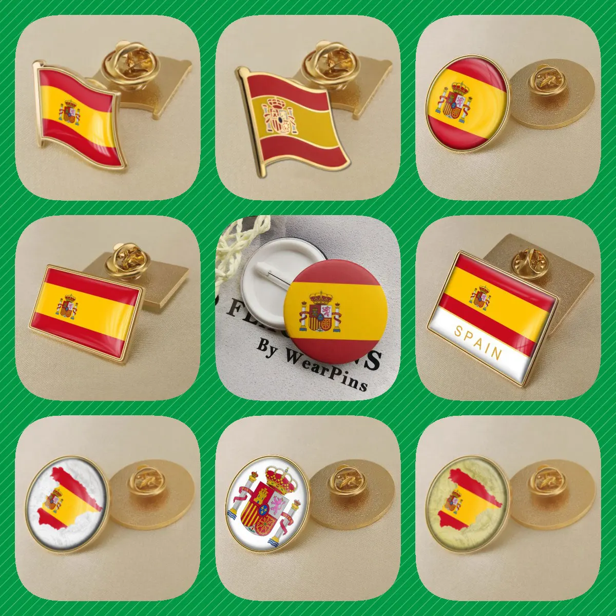 Spain Spanish Map Flag National Emblem National Flower Brooches Badges Lapel Pins