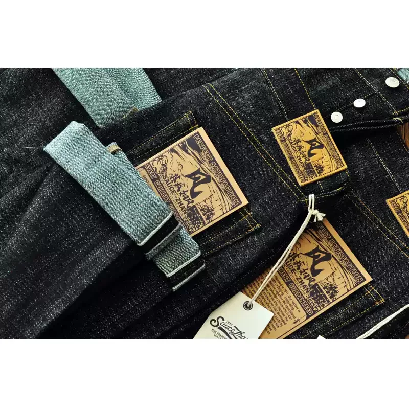 Saucezhan 308XX-BO-Wind Jeans for Men Furinkazan Selvedge raw denim Jeans Mens Jeans 66 MODE Fit 16.8 OZ Silver-plated Buttons