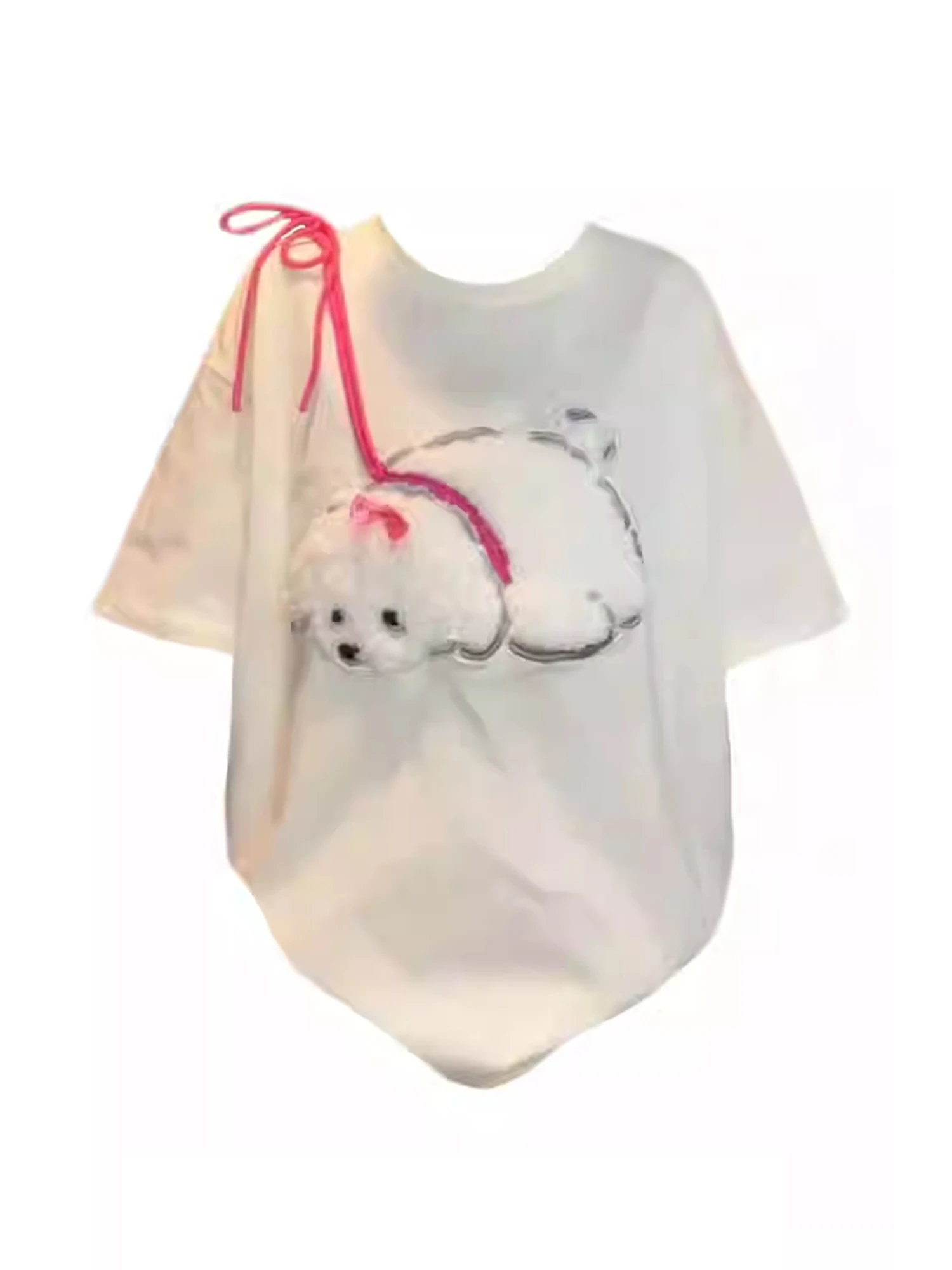 

Women White Cute Dog T-shirt Harajuku Korean Y2k Tee Top Vintage Short Sleeve Graphic Print T-shirts 2000s Oversize Clothes New