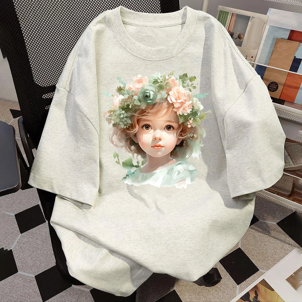 25cm Mint Green Style Spring Flower Girl House Heat Thermal Transfer Sticker Applique Iron On Thermoadhesive Decal For Clothes