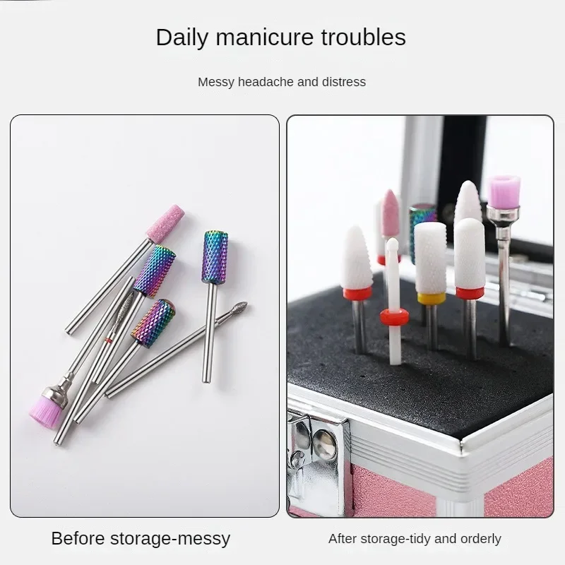 Nail Drill Grinding Bit Holder Box Nail Drill Machine Bits Holder Grinding Heads Storage Box Nail Art Polish Heads Organizers