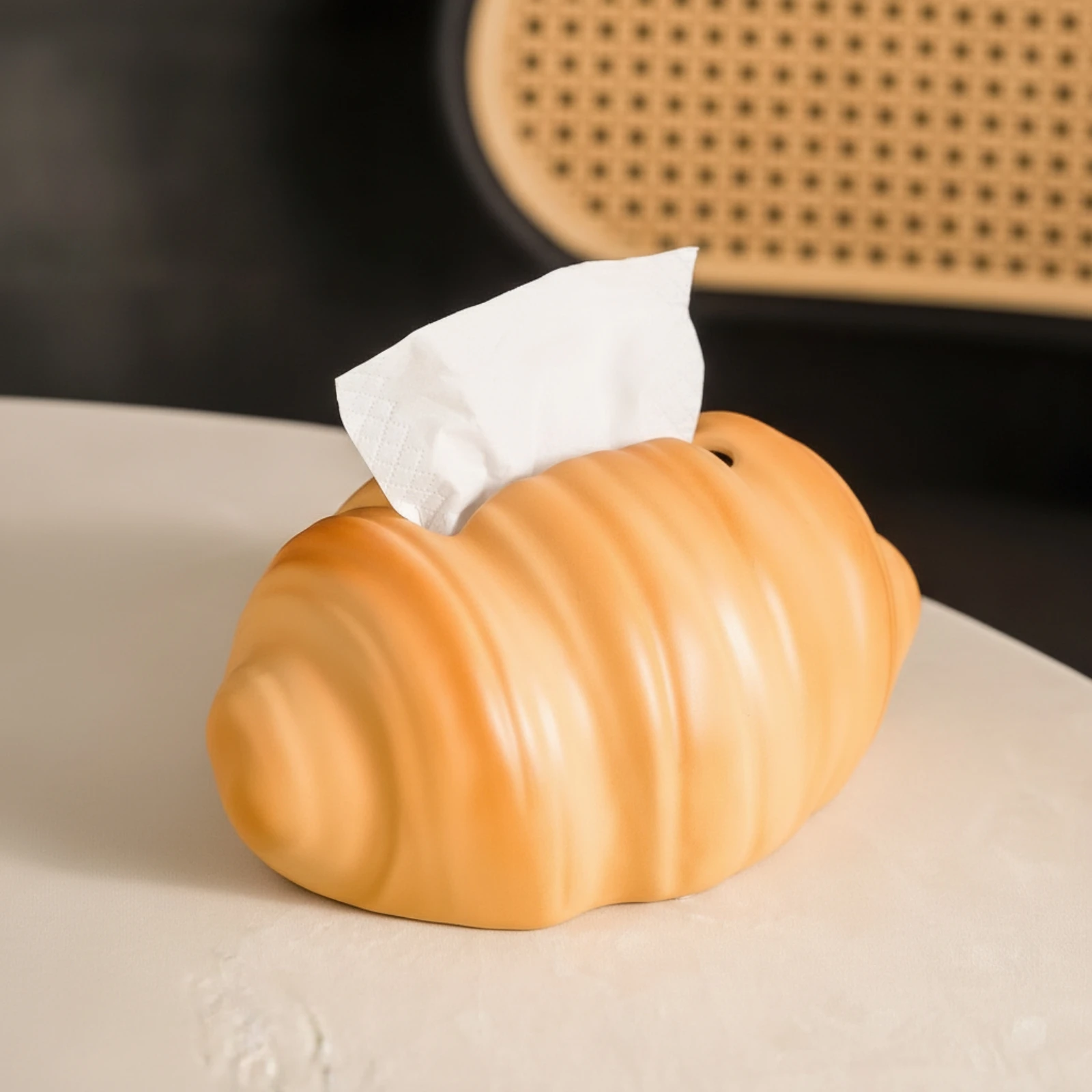 Croissant Tissue Box Holder Tabletop Ceramic Tissue Box Cover Glazed Sculpted for Living Room, Bedroom