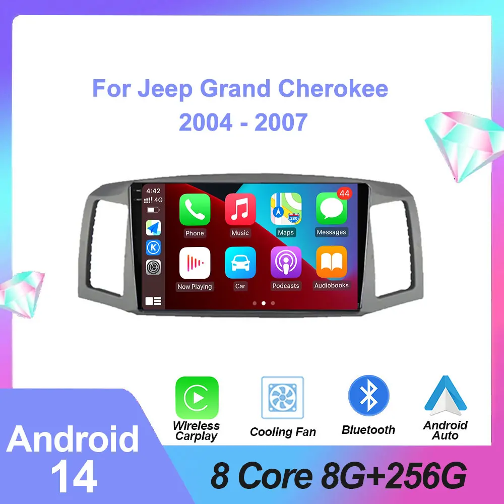 

Android 14 For Jeep Grand Cherokee 2004 2005 2006 2007 Car Radio GPS Multimedia Video Player DSP Carplay Auto Stereo WIFI BT 2K