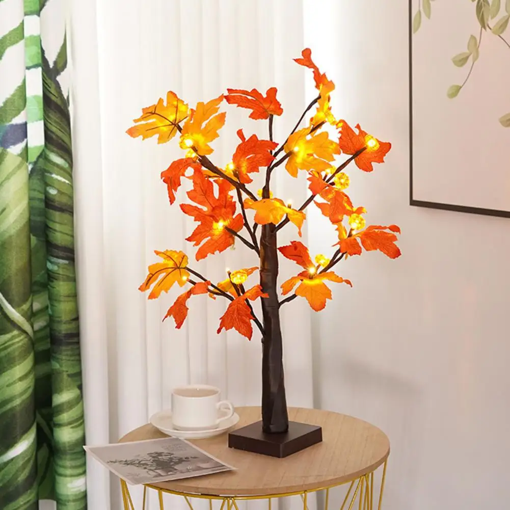 Fall Maple Tree Lamp 24LED USB Light Up Pumpkin Maple Leaf Light Thanksgiving Harvest Halloween Christmas Desktop Decoration