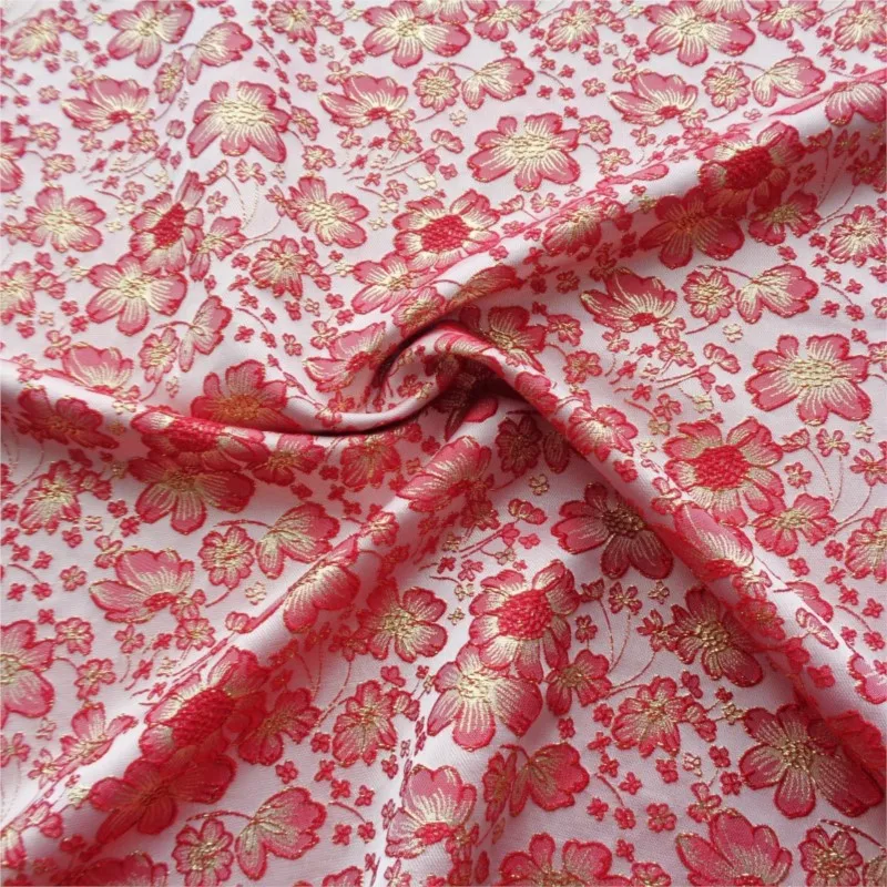 

Elegant bright silk embossed flower brocade dress decoration fabric exquisite color woven drape jacquard
