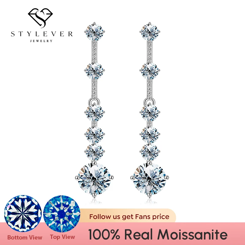 Stylever Luxury 1CT Moissanite Diamond Wedding Long Tassel Drop Earrings for Women 925 Sterling Silver High Quality Fine Jewelry