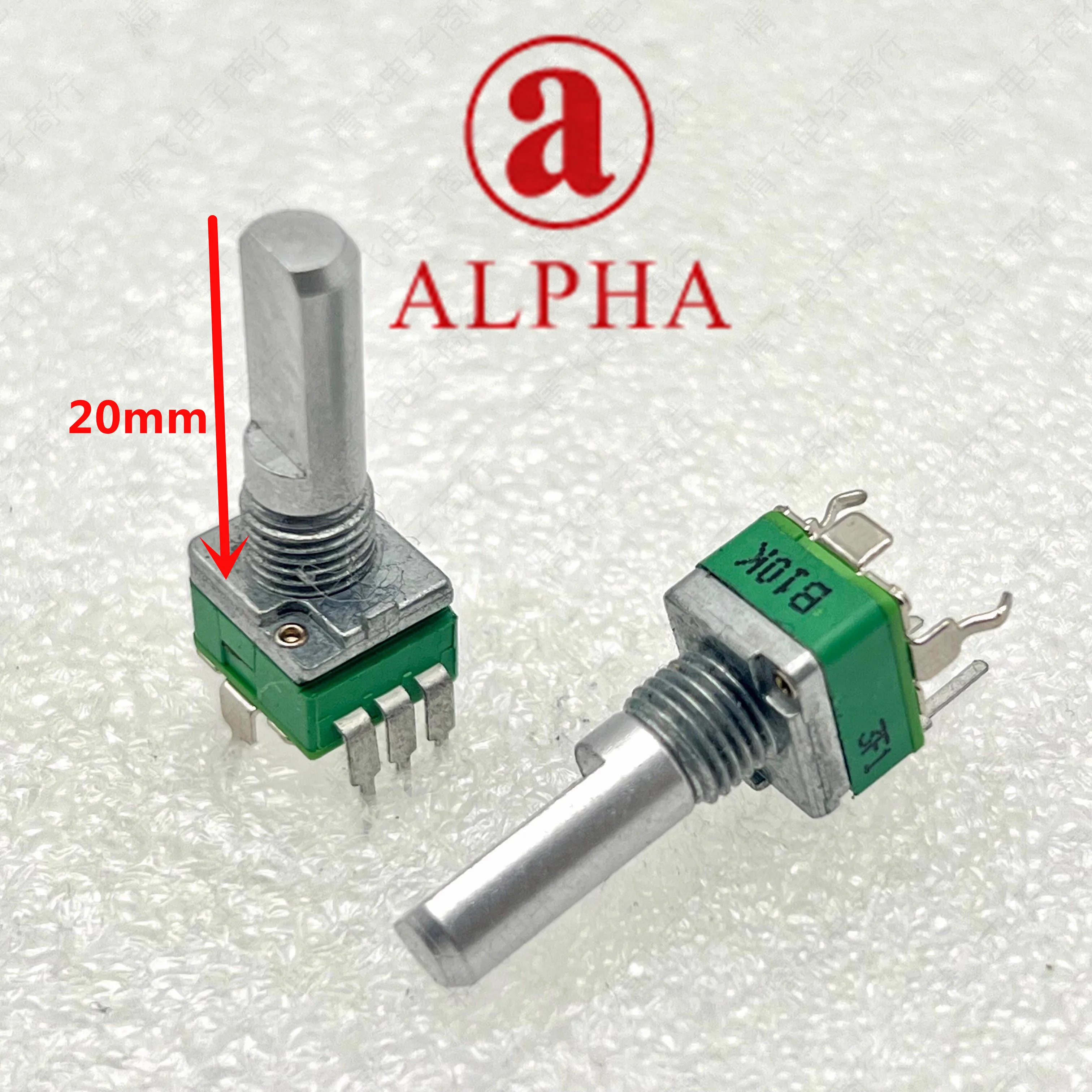 1pcs，Single loop carbon film potentiometer，RK09，B10K，3Pin，Axis length 20mm, half axis