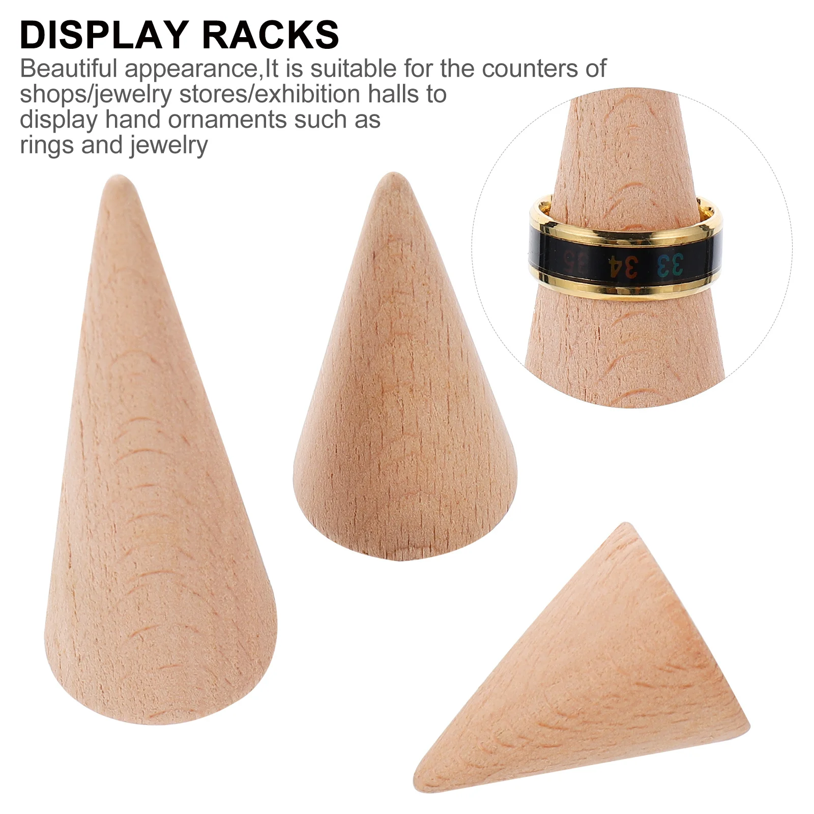 حامل حلقي خشبي مكون من 3 قطع، رف تخزين أنيق على شكل مخروطي، مثالي للاستخدام في متجر الزفاف والذكرى السنوية وأعياد الميلاد #4