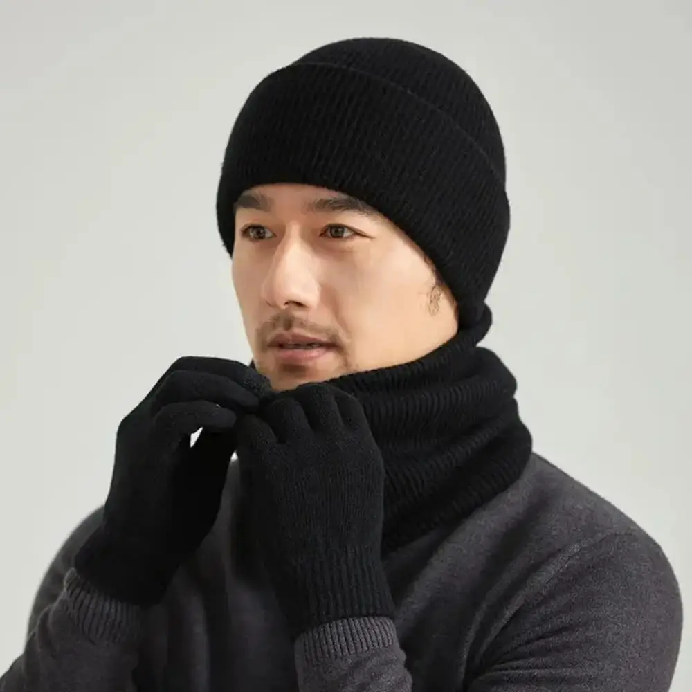 

New Wool Knitted Hat Gloves Set Winter Simple Versatile Hat Men Women Outdoor Warm Hat Coldproof Gloves Daily Wear Mittens Hat