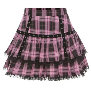 Lolita kuchen mini gothische röcke japanische harajuku girls lila rosa schachrock punk süßes süßes Einkommen kawaii cosplay Kostüm 10 Hauptverkaufsrock lila - №1