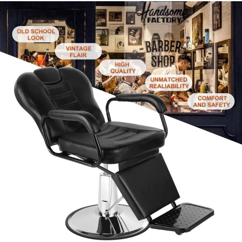 Reclining Barber Chairs Heavy Duty, Salon Furniture Spa Shampoo Equipment Hydraulic Hair Chair for Barber