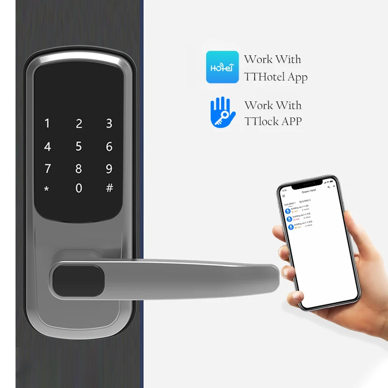 

USA Standard Wooden Door Single Latch Cylinder Wireless Bluetooth TTlock App Smart Door Handle Lock For Apartments and Hotels
