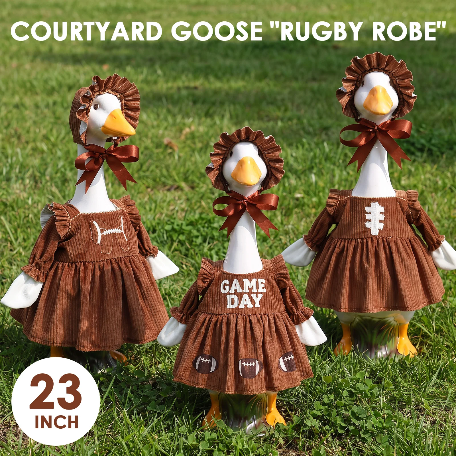 23 Inch Rugby Themed Porch Goose Outfit Football Goose Statue Clothes Game Day Look Goose Costume for Patio Garden Party Decor