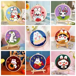 20x20cm Punch Needle Embroidery Starter Kits Rabbit Pattern for Adults Beginners Handcraft Punch Needle Kits with Embroidery