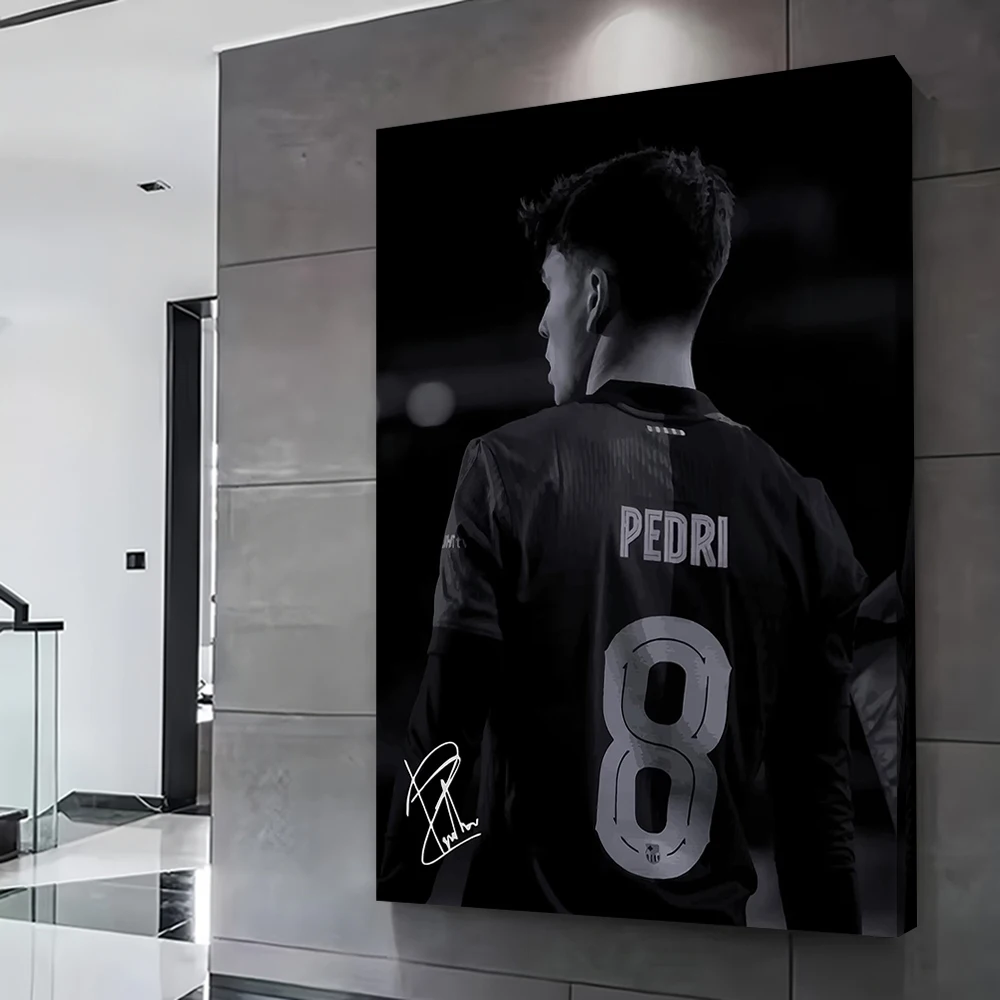 Pedri Soccer Player Black and White Poster Customizable Printed Canvas Painting for Pictures Wall Art Vintage Decorations Mural