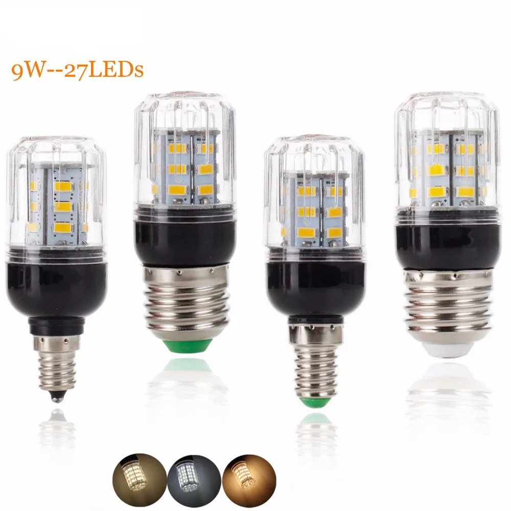 

E27 E14 E12 E26 SMD 5730 27 LEDs 9W LED Corn Bulb Lamp Christmas Chandelier Candle Light Home Lighting AC 110V 220V DC 12V 24V