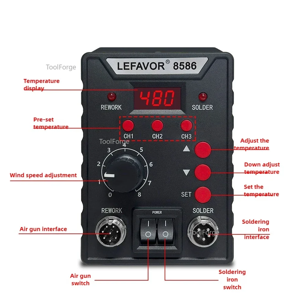 Instrument A-8586 Digital Hot Air Gun Dismantling and Welding Table 2-in-1 Adjustable Temperature 936 Electric Soldering Iron We
