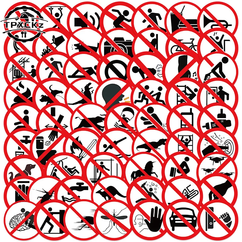 62Pcs Funny Warning Stickers Danger Banning Sign DIY Decal Car Scooter Motorcycle Suitcase Violation Sticker Classic Toy