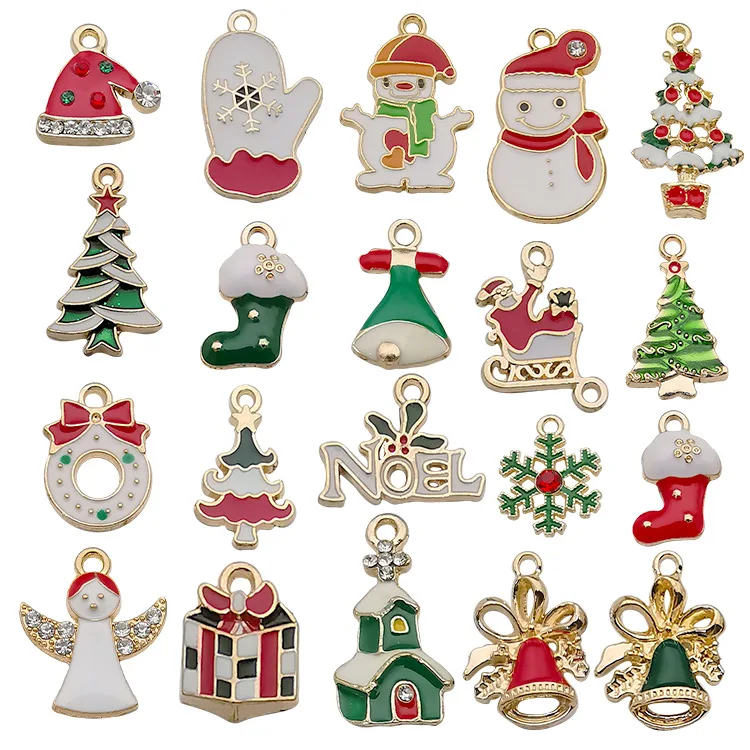 Mixed Santa Claus Snowman Bell Christmas Pendants Alloy Enamel Charms For DIY Jewelry Making Accessories Holiday Decoration Bulk