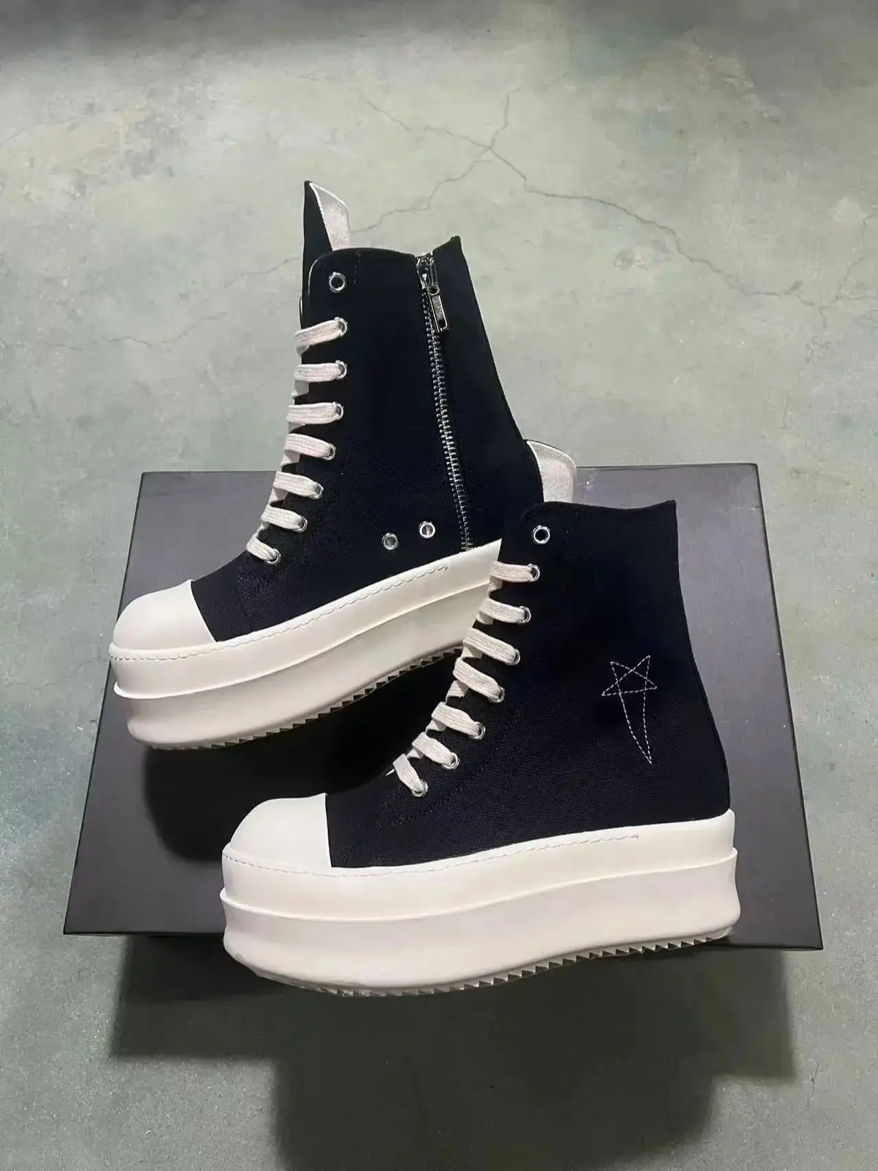 Ricks Luxury Casual Men Shoes Owens Women High Top Black Sneakers Thick Soled 6 Cm Platform Shoes Owens Luxury Ankle Boots&shoes