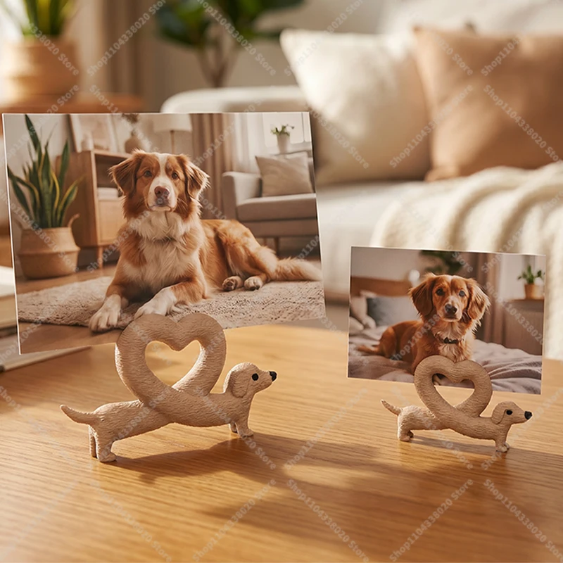 Dachshund Dog Photo Holder - Heart Shaped Picture Frame Stand, Cute Puppy Desk Decor for Family Pet Lovers Gift