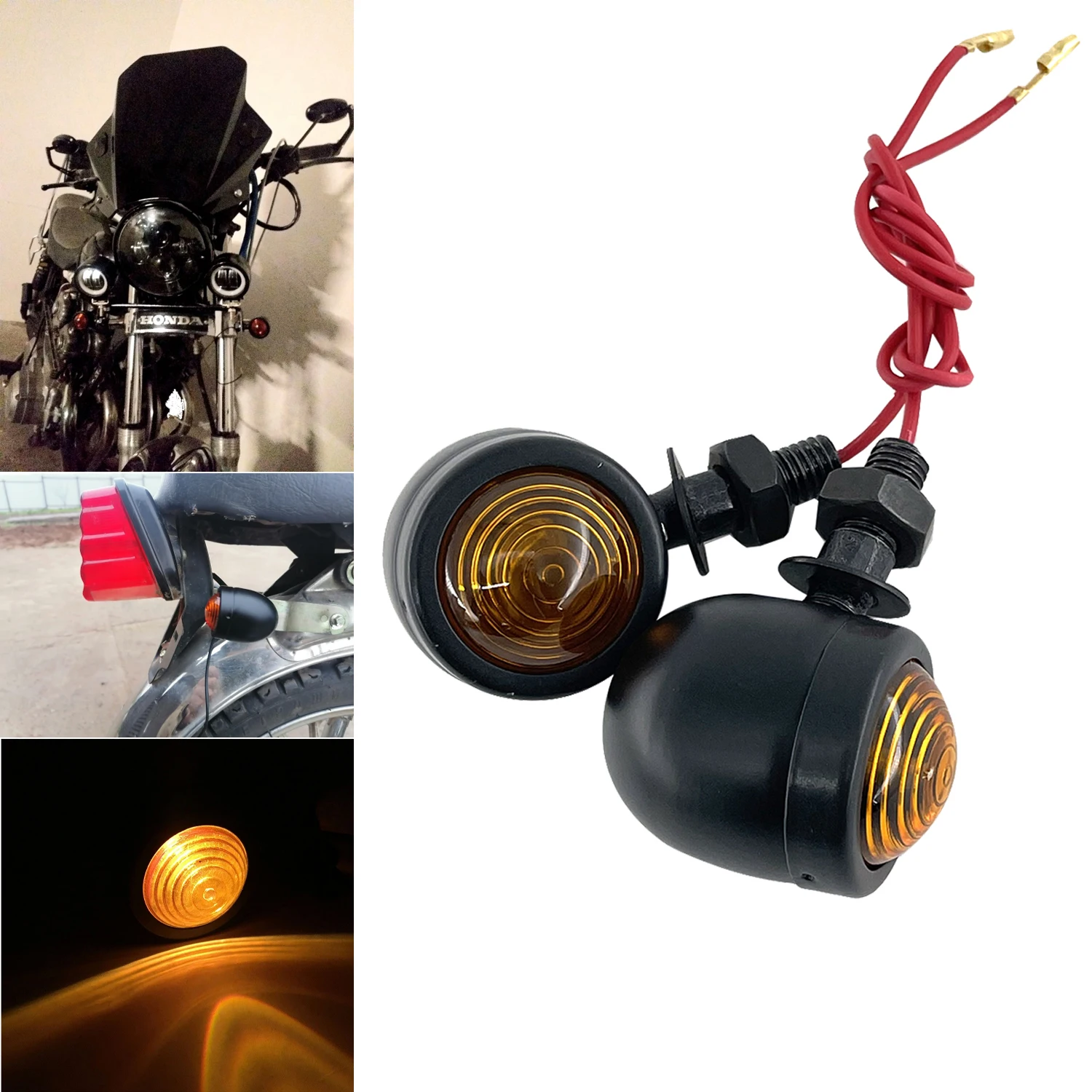 2 PCS Black Turn Signal Light Bullet Lamp Blinker Indicator For Harley Chopper Bobber Honda Suzuki