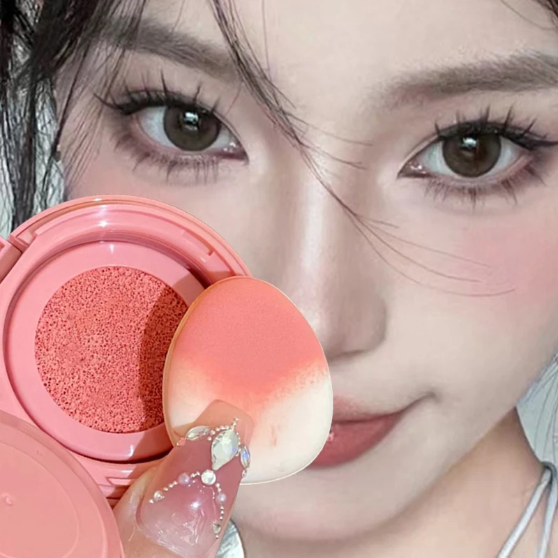 Korea Air Cushion Blush Mousse Blush Palette Rose Cherry Cheek Tint Blusher with Puff Makeup Matte Orange Rouge Contour Shadow