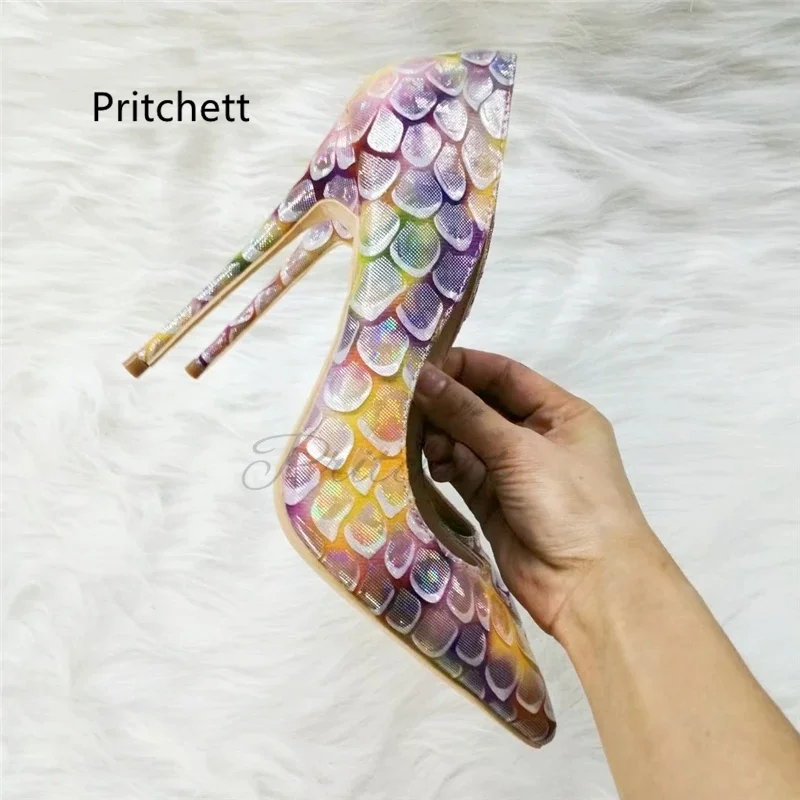 Fish Scale Pattern Gradient High Heels Women's Pumps Sexy Pointed Toe Stiletto Thin High Heeled Slip On Wedding Party Shoes