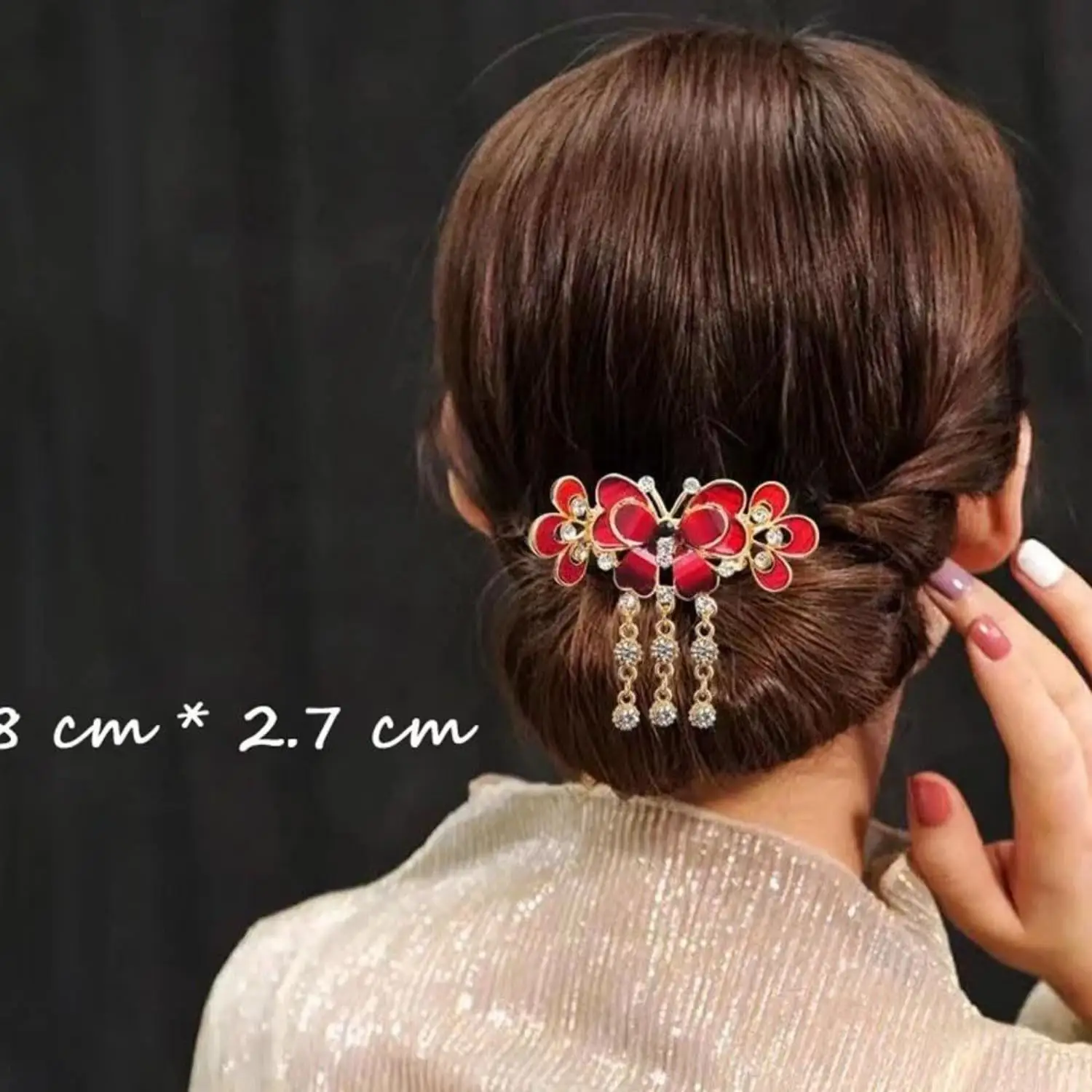 3pcs 2024 New Butterfly Hair Clips, Butterfly Tassel Rhinestone Decor Hair Claw Clip Vintage Boho Ponytail Holder